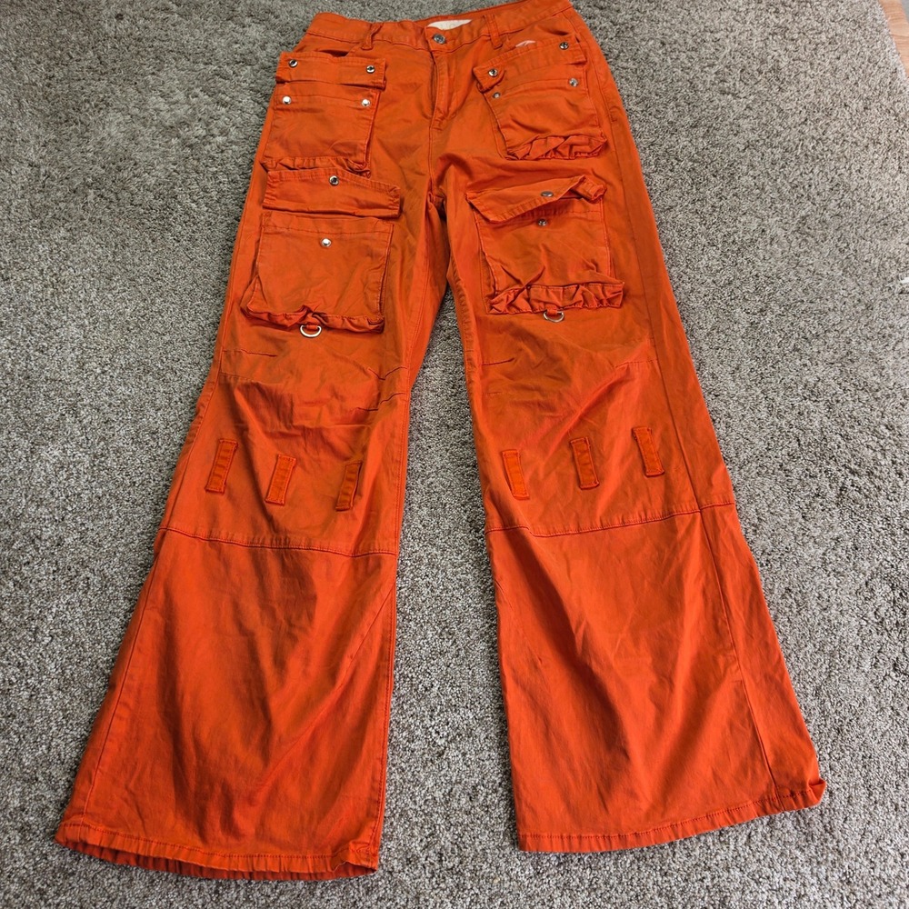 Lizette Collection Cargo Pants Womens 5 Orange Utility Streetwear Wide Leg
